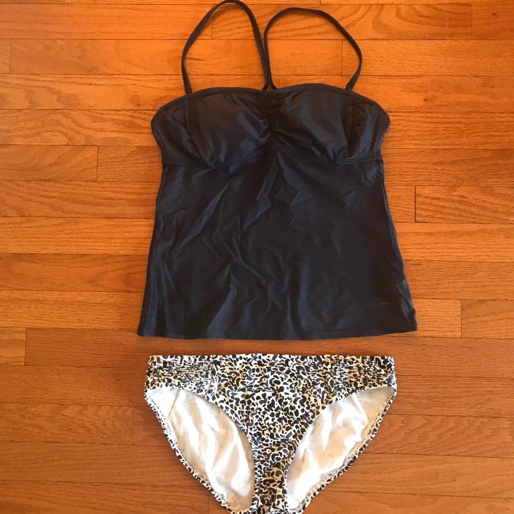 Athleta Bandeau Tankini Top and Smocked Bottom, M